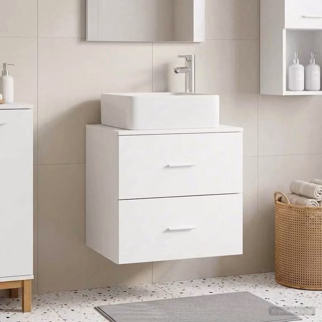 Mobile Lavabo da Parete Moderno vidaXL Bianco con Cassetti e Ante L/P/H: 49,5 x 41,0 x 63,0 cm – 1