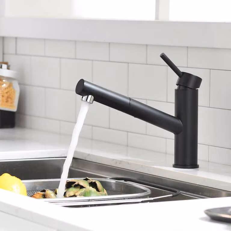Miscelatore da cucina estraibile, 38 cm, con doccetta, flessibile da 120° e finitura nera