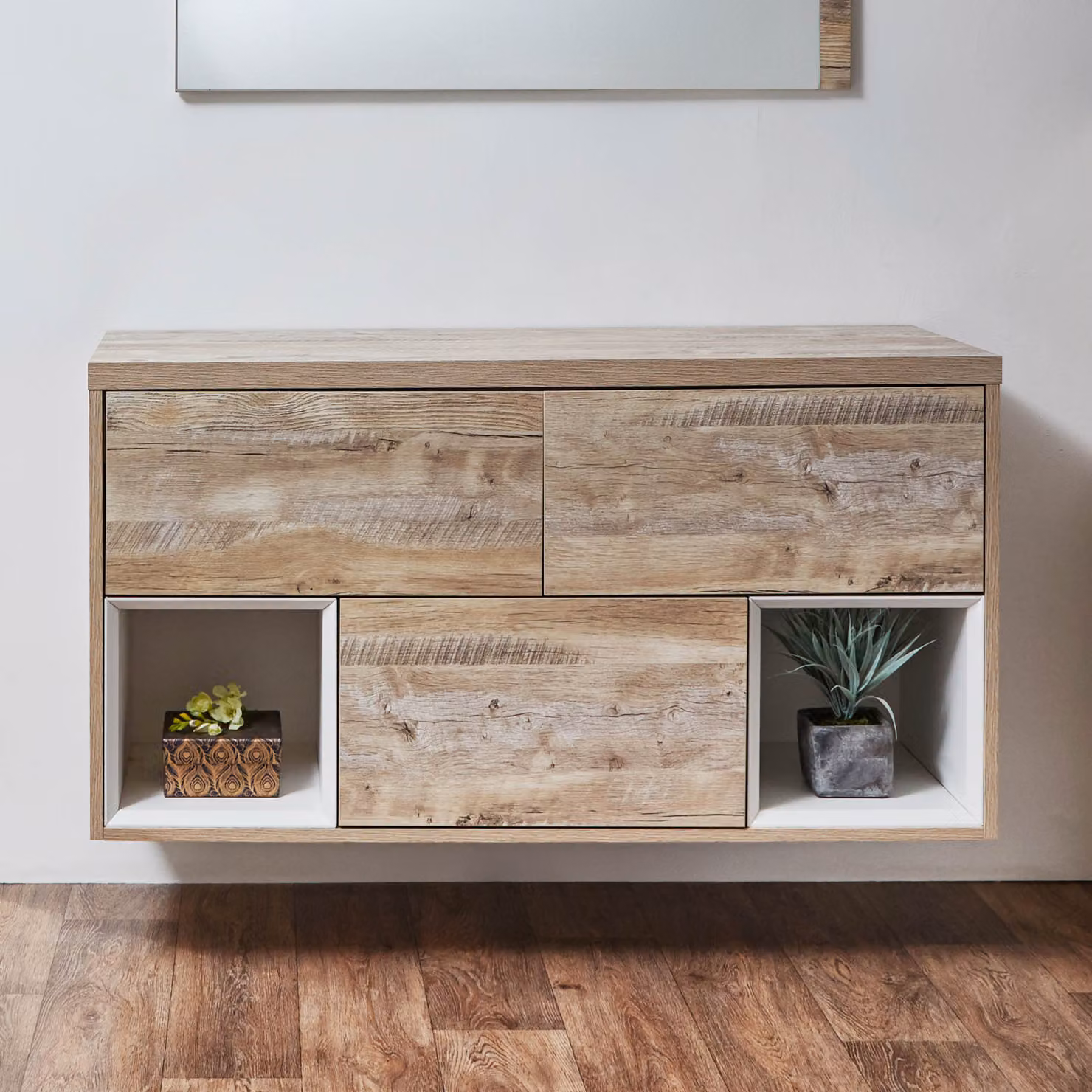 Mobile Bagno Sospeso in Rovere Chiaro con Ripiano Aperto da 1200mm