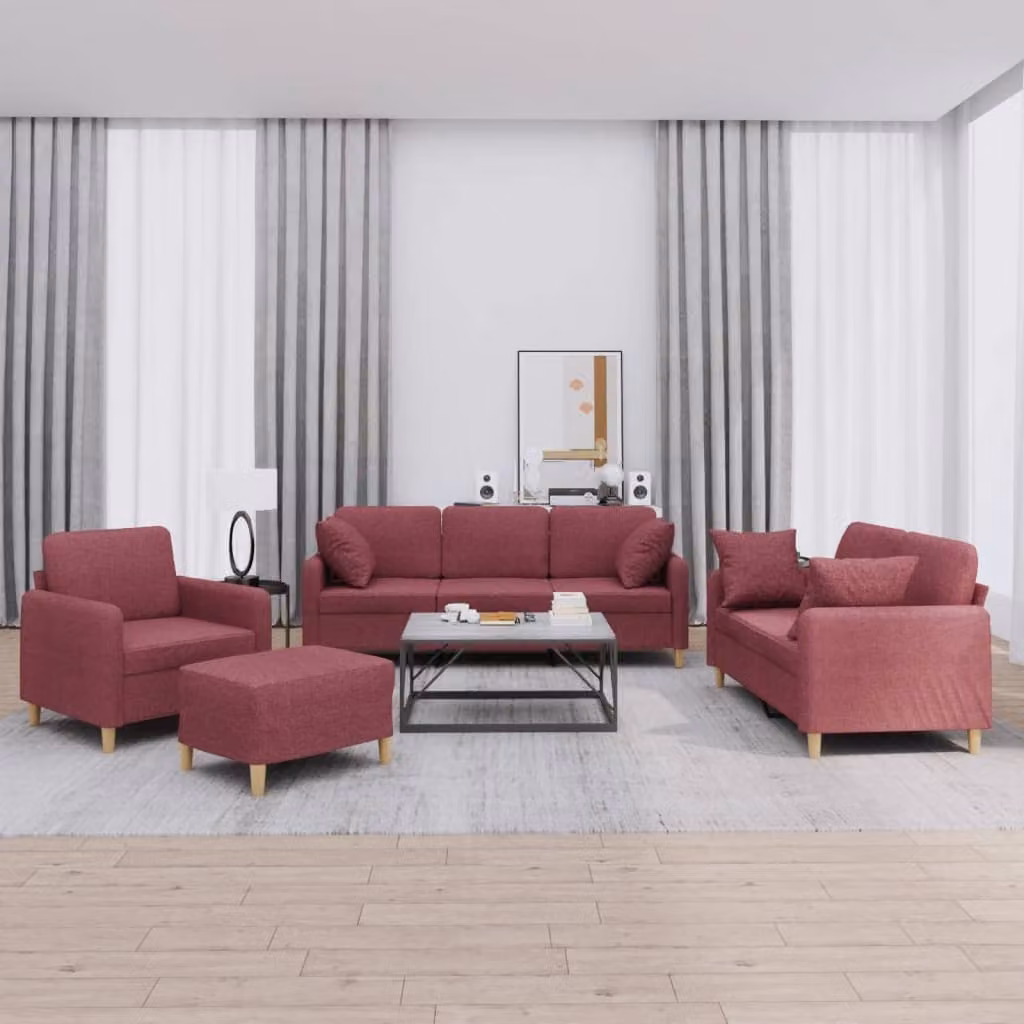 Maison Exclusive - Set divano 4 pezzi con cuscini in tessuto bordeaux