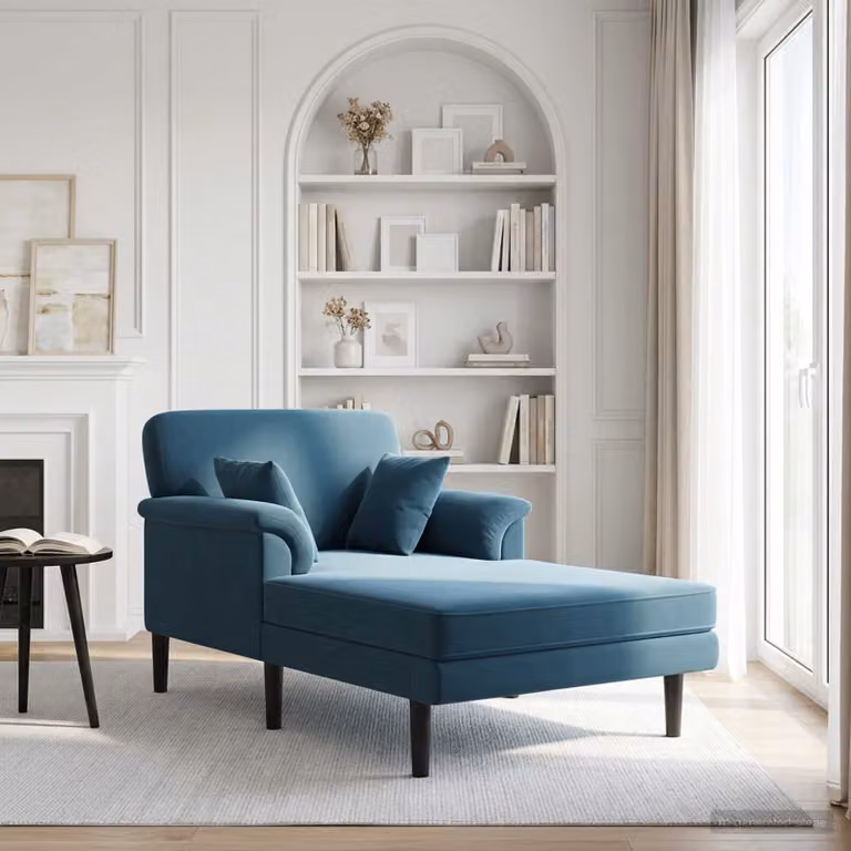 Chaise longue moderna a L vidaXL in velluto blu con cuscini inclusi e coperture rimovibili, L/P/H: 174 x 101 x 90 cm