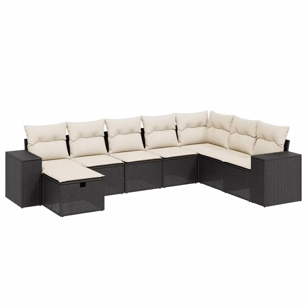 Set di Divani da Giardino a L vidaXL in Polyrattan Nero con 8 Cuscini e Struttura in Acciaio – 2