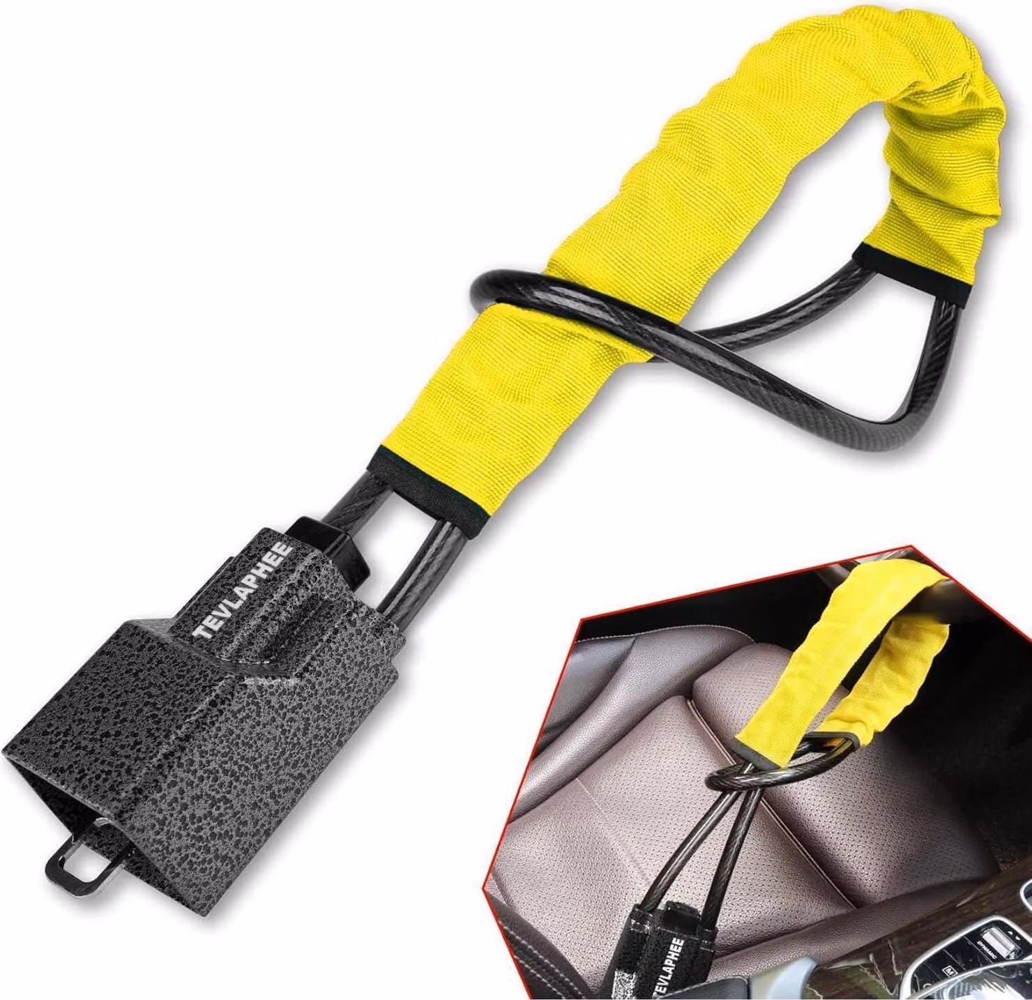 Blocco per volante, sistema antifurto per auto, colore giallo, cavo in acciaio rinforzato, lucchetto in alluminio, 3 chiavi