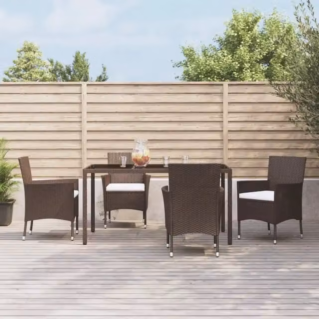 Set da Pranzo da Giardino 5pz con Cuscini in Polyrattan Marrone 3187310