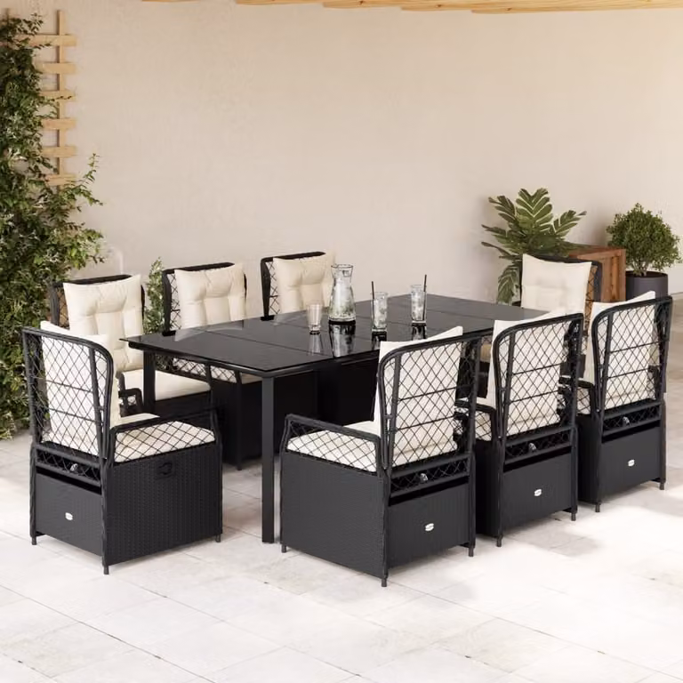 Maison Exclusive - Set da Pranzo da Giardino 9 pz con Cuscini Nero in Polyrattan
