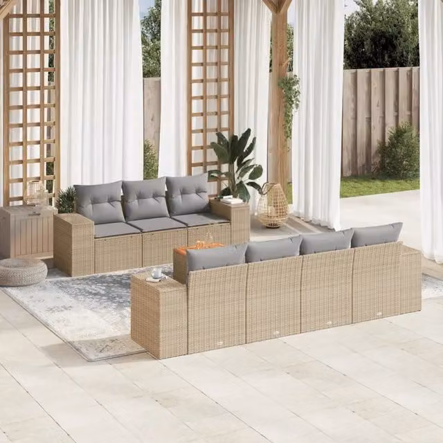 vidaXL Set Divano da Giardino 8 pz in Polyrattan con Cuscini Beige e Grigio
