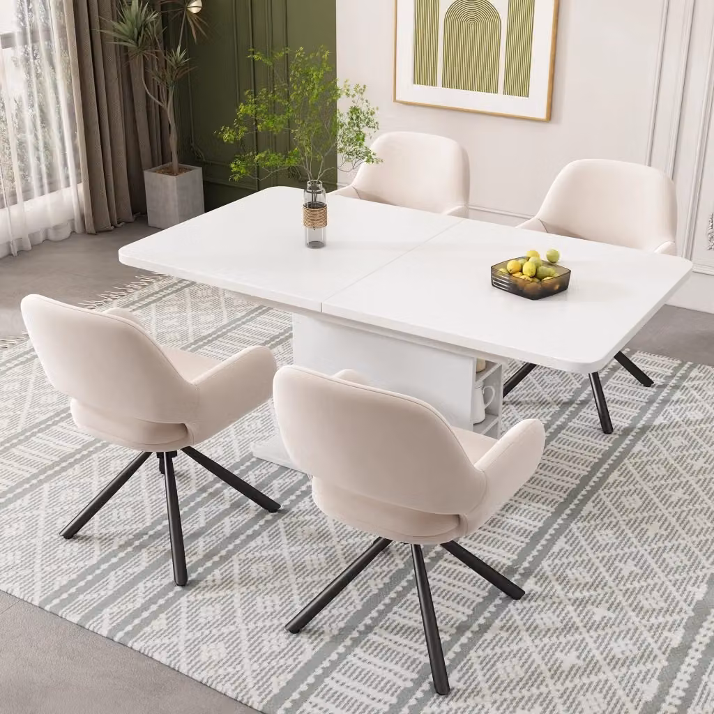 Set di 6 sedie da pranzo girevoli Zephmum in velluto beige con braccioli e struttura in metallo per cucina e sala da pranzo – 2