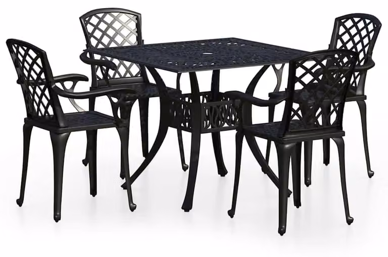 Set da bistrot in alluminio verniciato nero - 4 posti a sedere - Resistente agli agenti atmosferici