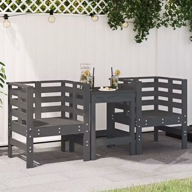 Set di 2 sedie da giardino VIDAXL in legno di pino massello grigio con braccioli, L: 61,5 cm, P: 53 cm, H: 71 cm