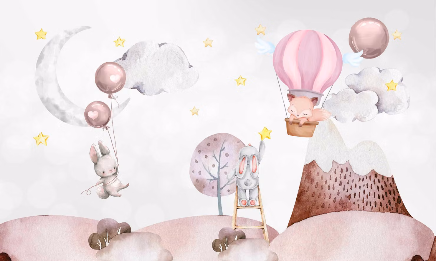 Tappetino magnetico radiatori conigli palloncini montagne 60x100 Decorazione per bambini per la camera delle bambine Rosa su magneti