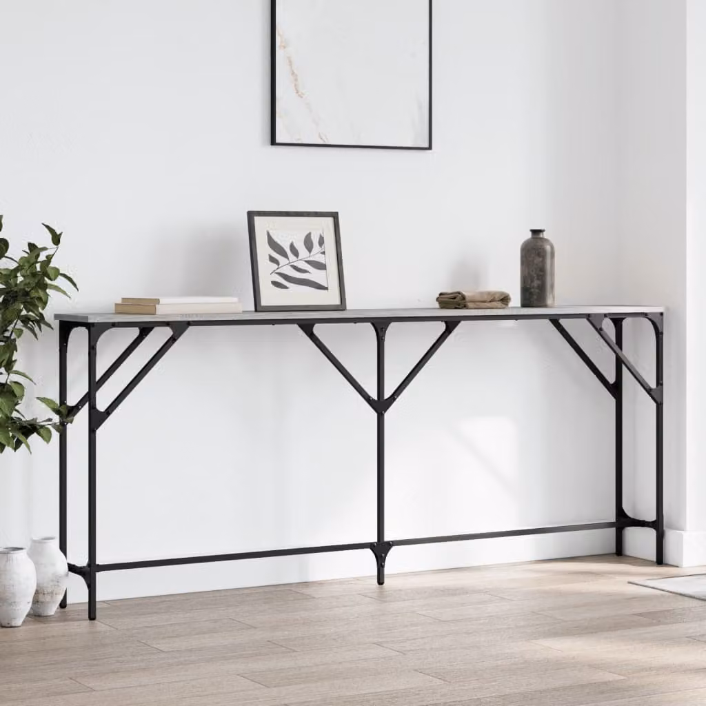 vidaXL Tavolo Consolle in Legno e Metallo Grigio, L: 180 cm, P: 23 cm, H: 75 cm