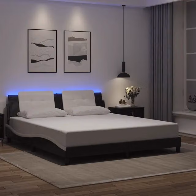 Giroletto con LED senza Materasso-Struttura Letto Zadar Nero e Bianco 180x200 cm