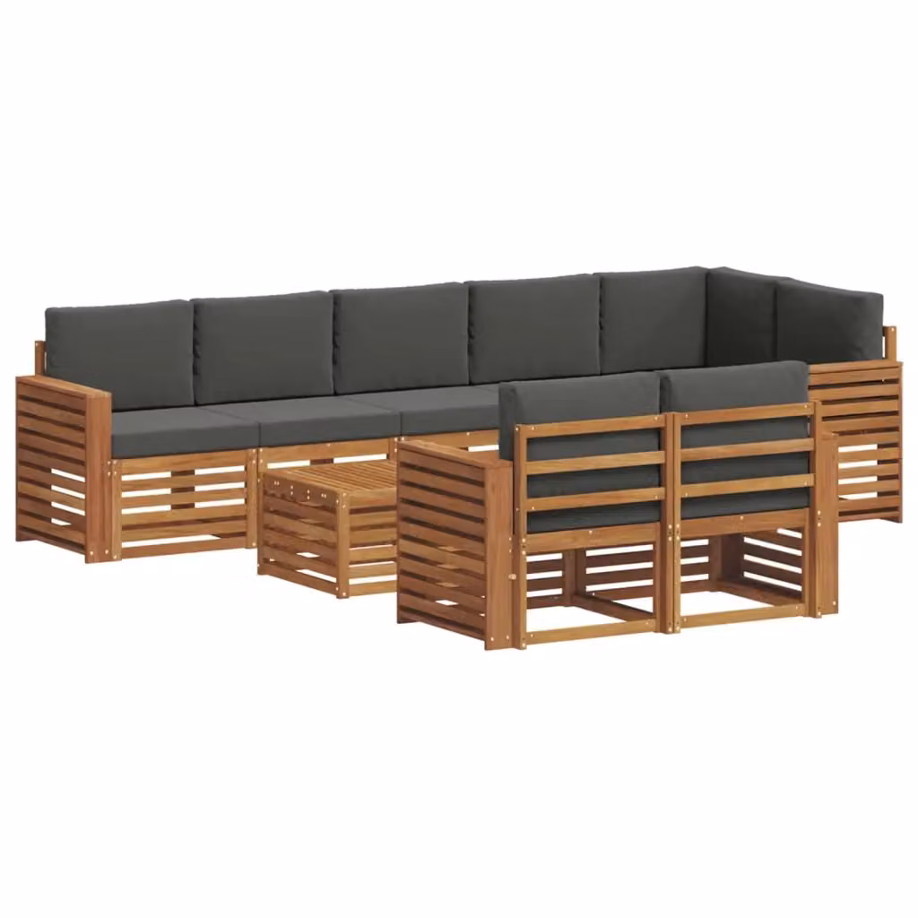 Set di divani da esterno a L con tavolino vidaXL, 9 pezzi in legno di acacia e tessuto resistente ai raggi UV, colore beige e antracite – 2