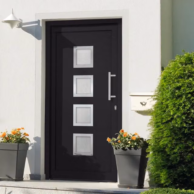 Porta di ingresso moderna vidaXL in acciaio e alluminio con inserto in vetro, colore antracite e bianco, L: 108 cm, H: 200 cm