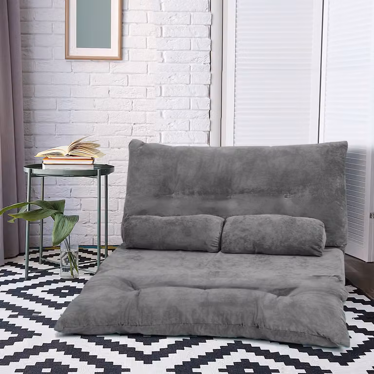 Divano letto Costway regolabile in 6 posizioni con 2 cuscini, modello moderno in microfibra grigia con struttura in metallo per il tuo relax in soggiorno