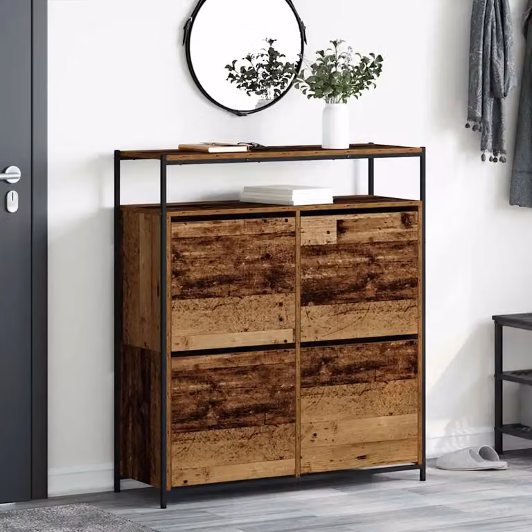 Mobile per scarpe vidaXL con ante in legno e metallo, L/P/H: 100 x 34 x 112 cm