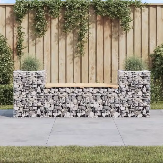 Panca da giardino design gabbione vidaXL in legno di pino grigio L: 183 cm, P: 41 cm, H: 60,5 cm