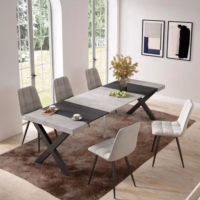 Consolle allungabile, 58 fino 262x90x73cm, Per 12 persone, Gambe in legno, grigio cemento RF2820