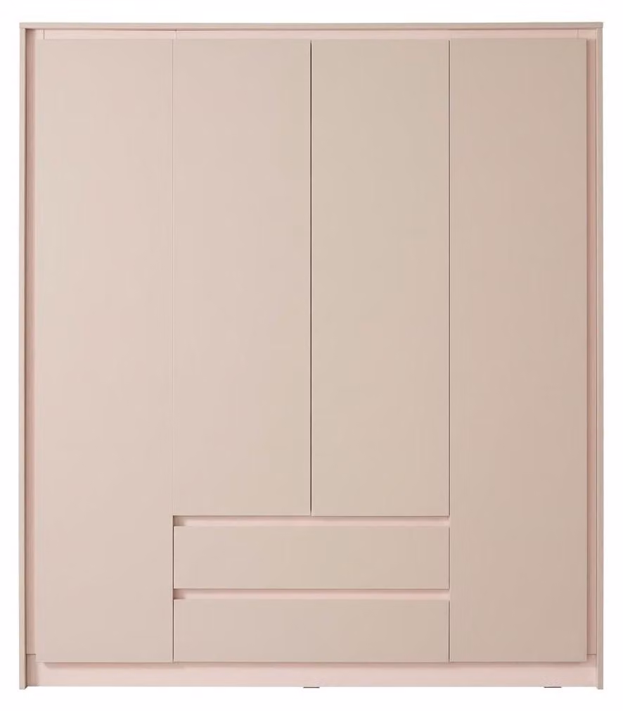 Armadio a 4 ante, color beige, con ripiani, ideale per la camera da letto o la stanza dei ragazzi, design moderno
