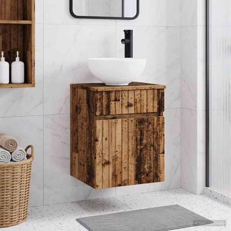 Mobile lavabo da parete vidaXL in legno antico marrone con cassetti e ante, L 39 cm x P 41 cm x H 64,5 cm