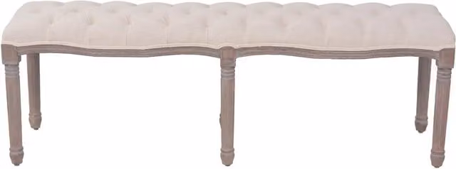 Panca-Sgabello in Legno Massello e Lino 150x40x48 cm Bianco Crema