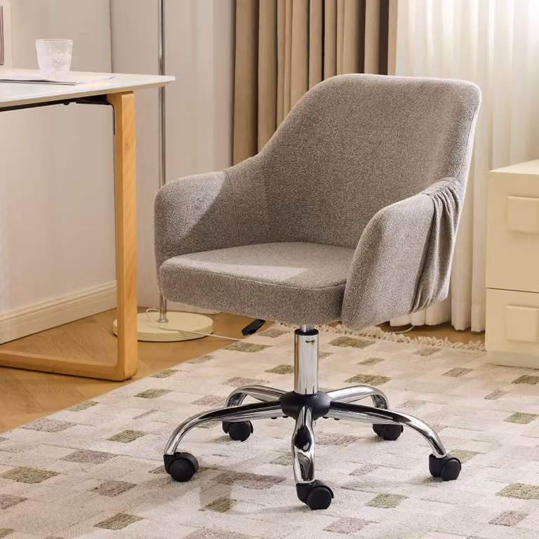 Sedia da scrivania Alightup con braccioli, sedia girevole con rotelle, poltrona imbottita, color beige chiaro