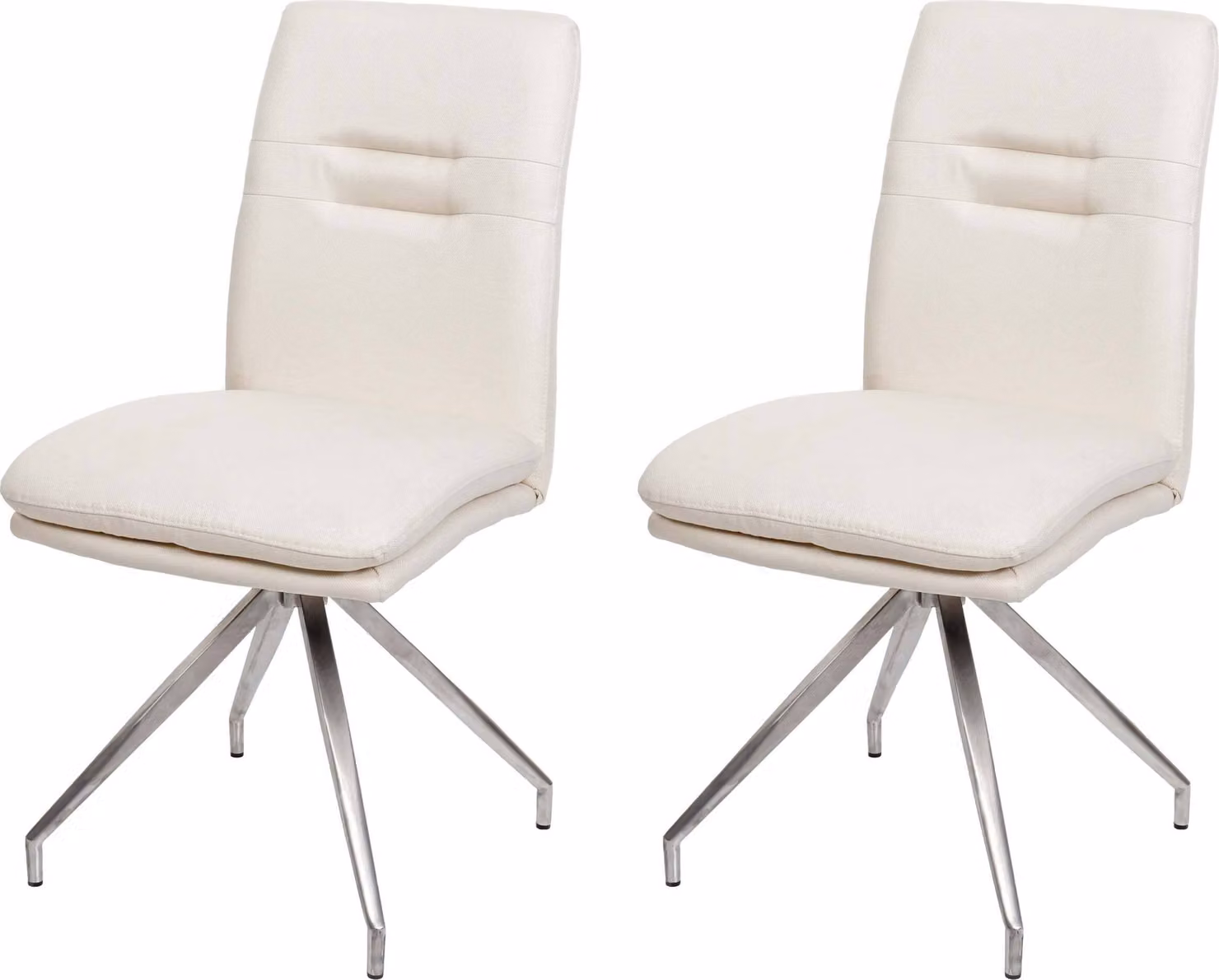 set di 2 sedie per sala da pranzo HWC-H70, sedia da cucina poltrona sedia, tessuto/tessuto acciaio inox spazzolato ~ crema-beige