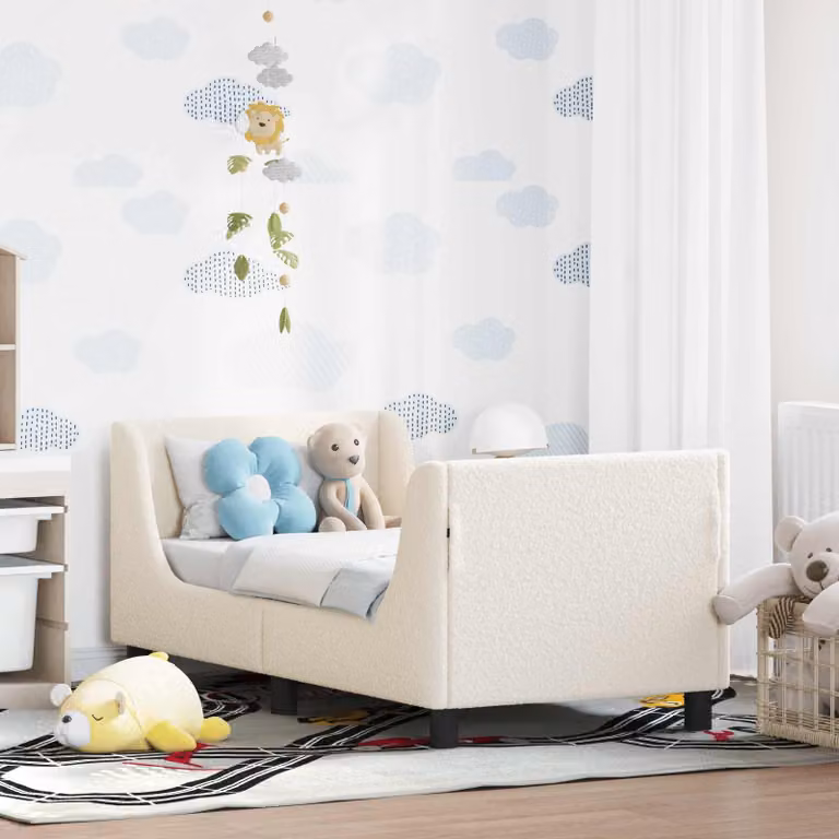 vidaXL Letto per bambini moderno in tessuto bouclé beige con scomparti laterali L/P/H: 140 x 70 x 76 cm