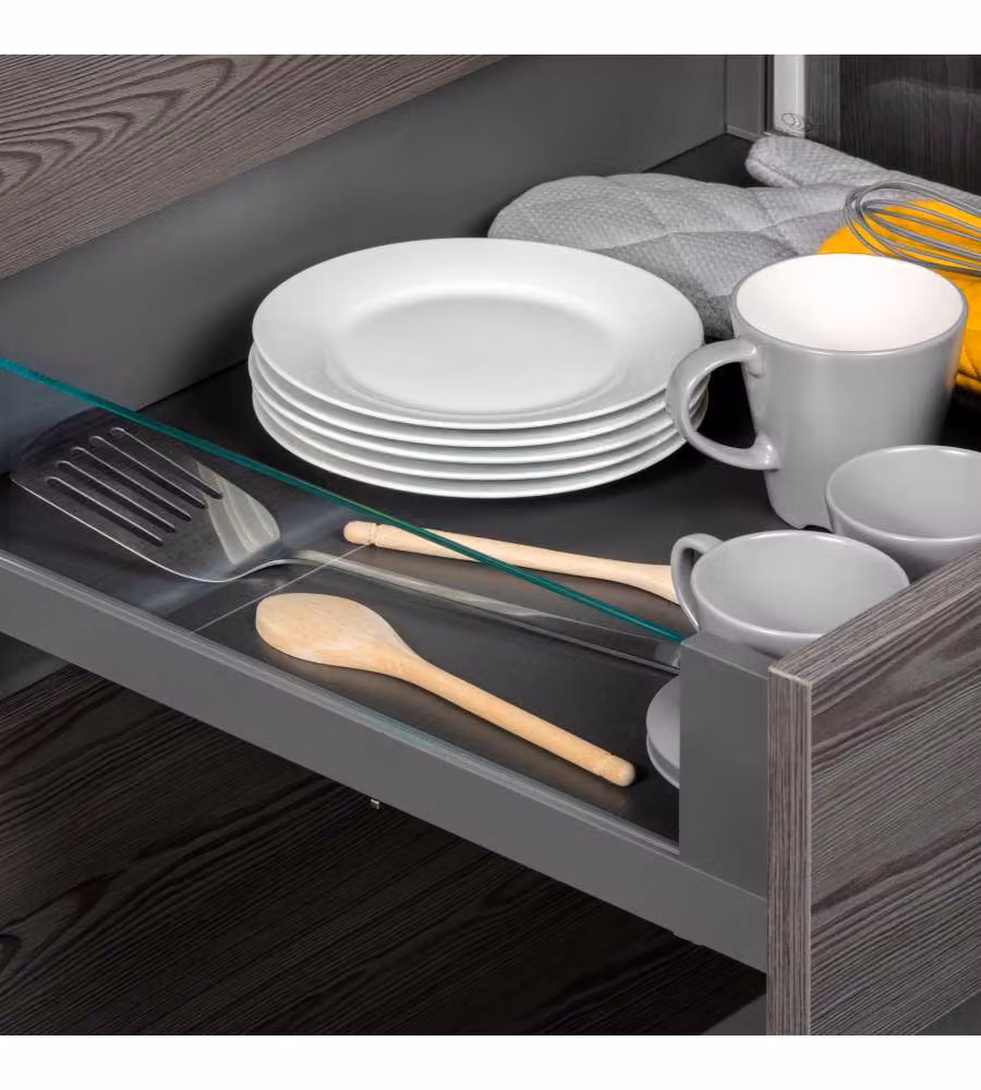 Emuca Cassetto esterno Vertex 40 kg altezza 131 mm con sponde in vetro, 450, Grigio antracite