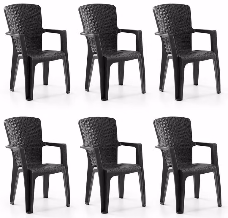 Sedia in plastica, schienale alto, disponibile nei colori: nero, marrone, antracite, cappuccino. (Quantità: 6)
