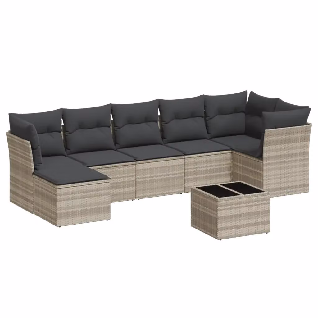 Set Divano da Giardino vidaXL 8 Pezzi in Polyrattan Grigio con Cuscini e Tavolino – 2