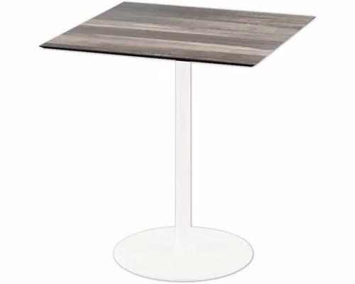 Urban - Tavolo da terrazzo, struttura bianca + piano in HPL effetto legno tropicale, 70x70 cm, 1 pezzo