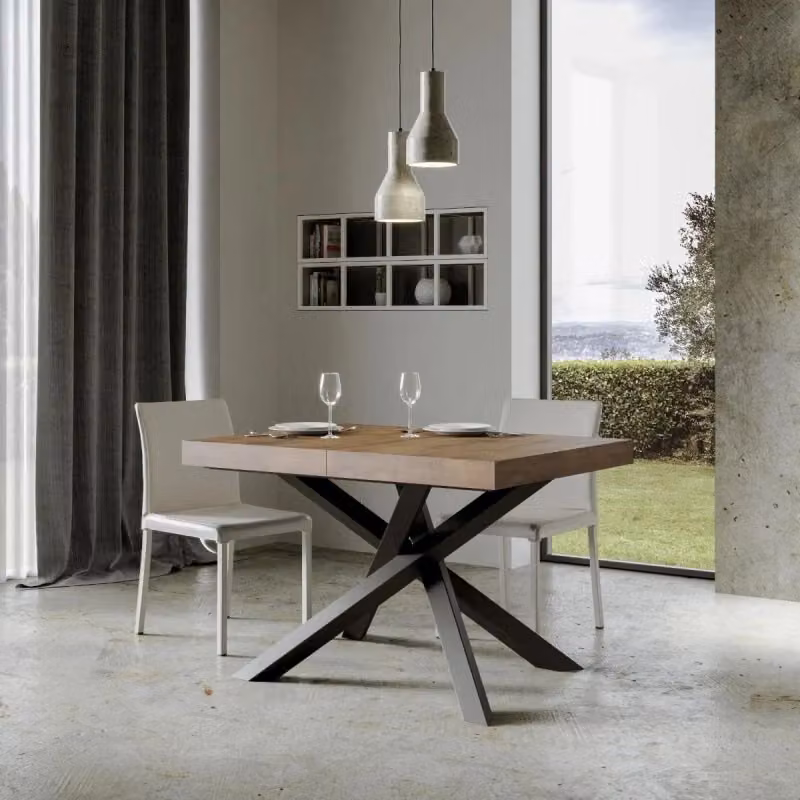Tavolo allungabile Itamoby Volantis con telaio in metallo antracite e piano in legno noce L/P: 90 x 130/390 cm – 2