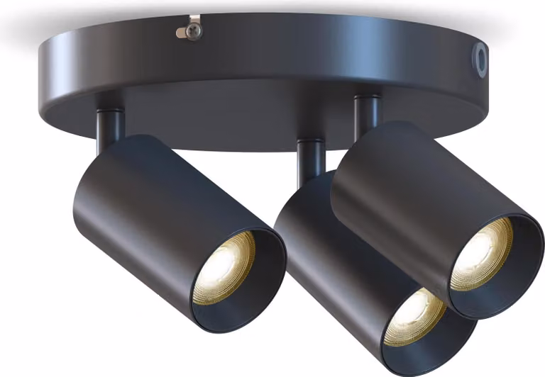Lampada da soffitto Calex, modello rotondo, con 3 luci, esclusa lampadina GU10, colore nero