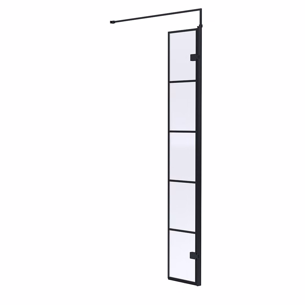 Box Doccia Walk-In Griglia Nera Astratta con Piatto 1100x700mm (Senza Anta)