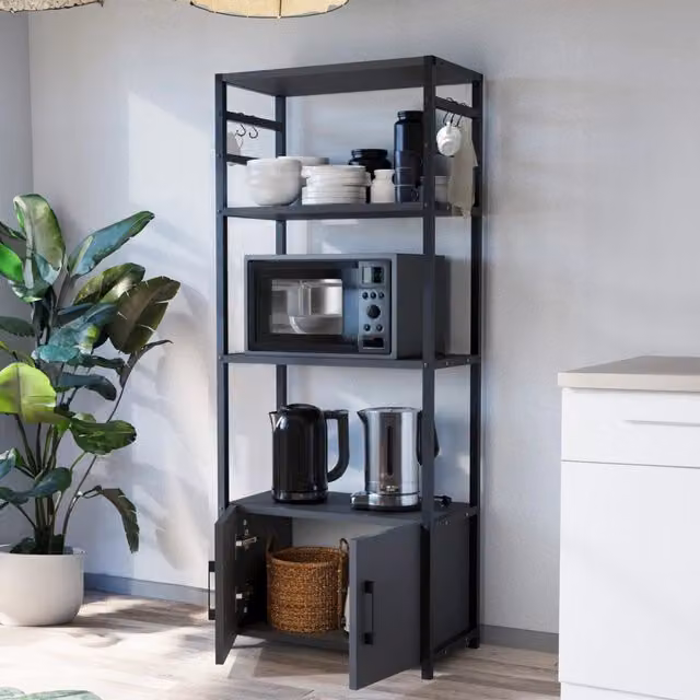 Scaffale da cucina Arhuni a 3 piani con armadio e ganci en.casa, colore antracite e nero, L: 138,5 cm, P: 56 cm, H: 30 cm