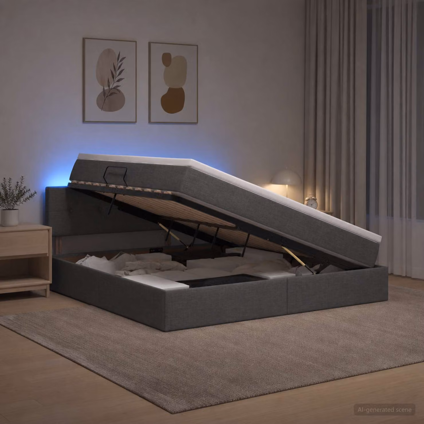 Letto con contenitore e materasso vidaXL con illuminazione LED, Grigio, L/P/H: 160 x 200 x 140 cm