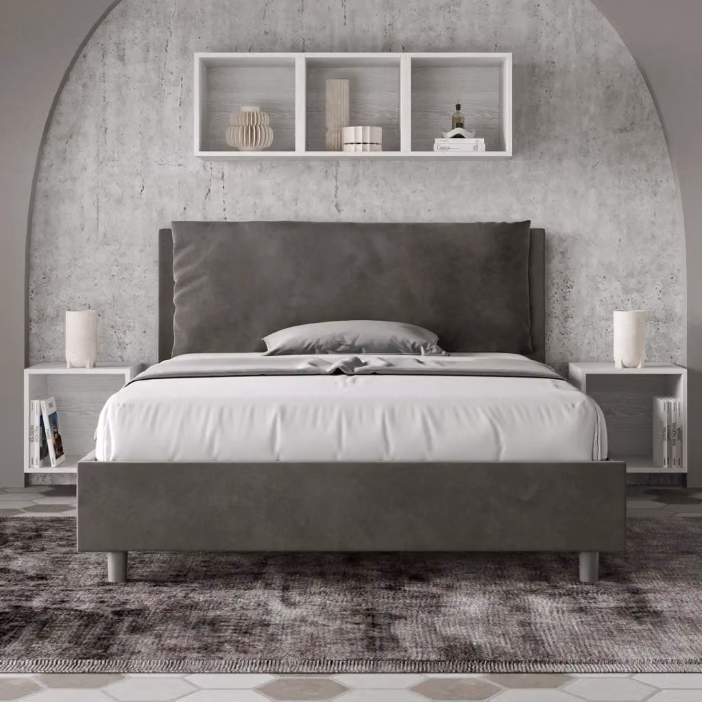 Letto Matrimoniale Francese Antea Large Giordanoshop Grigio con Rete Imbottita in Microfibra L/P/H: 140 x 200 cm – 2