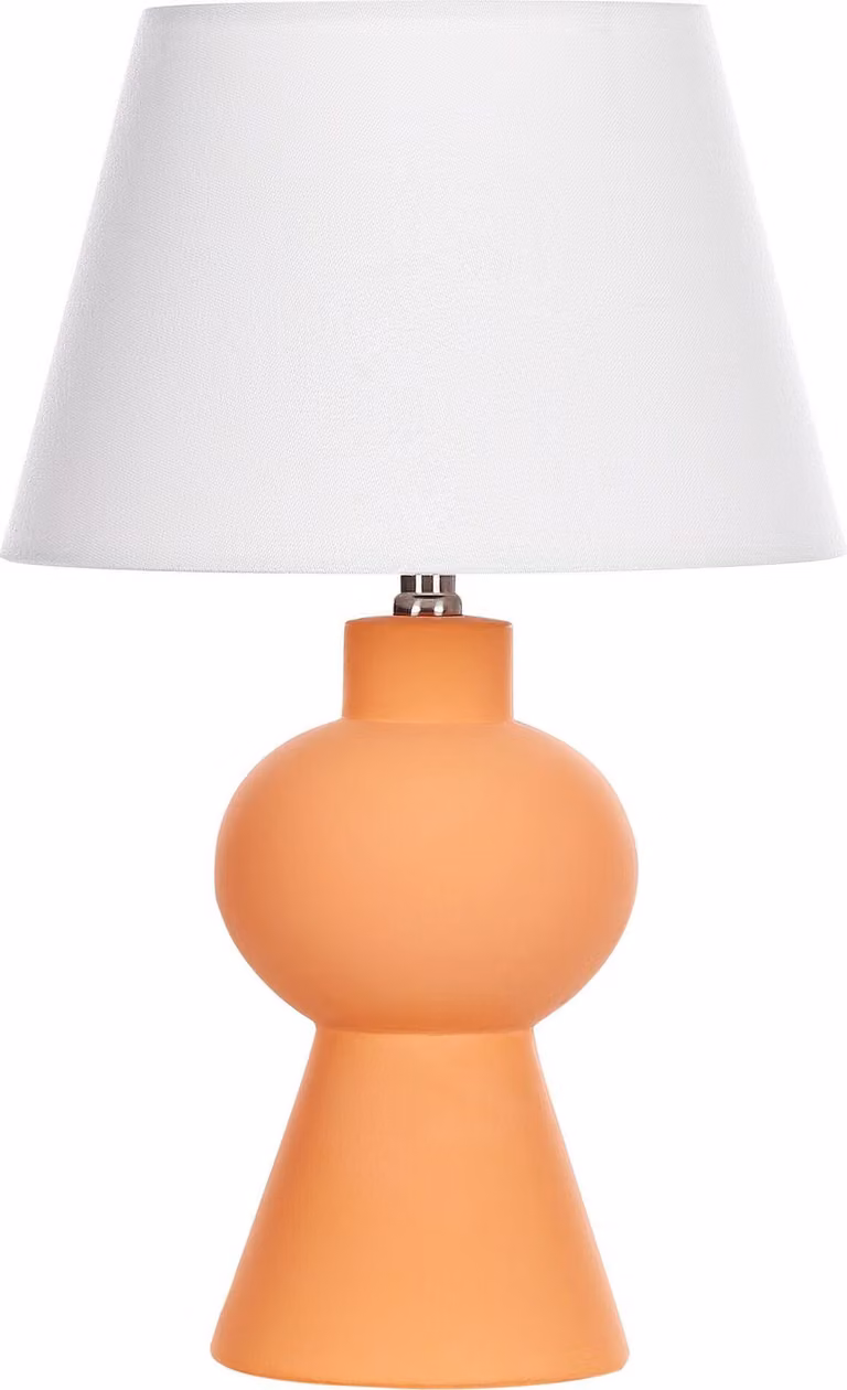 BELIANI Lampada da tavolo arancione con base in Vetroceramica e paralume in lino a forma di tamburo dal design minimalista