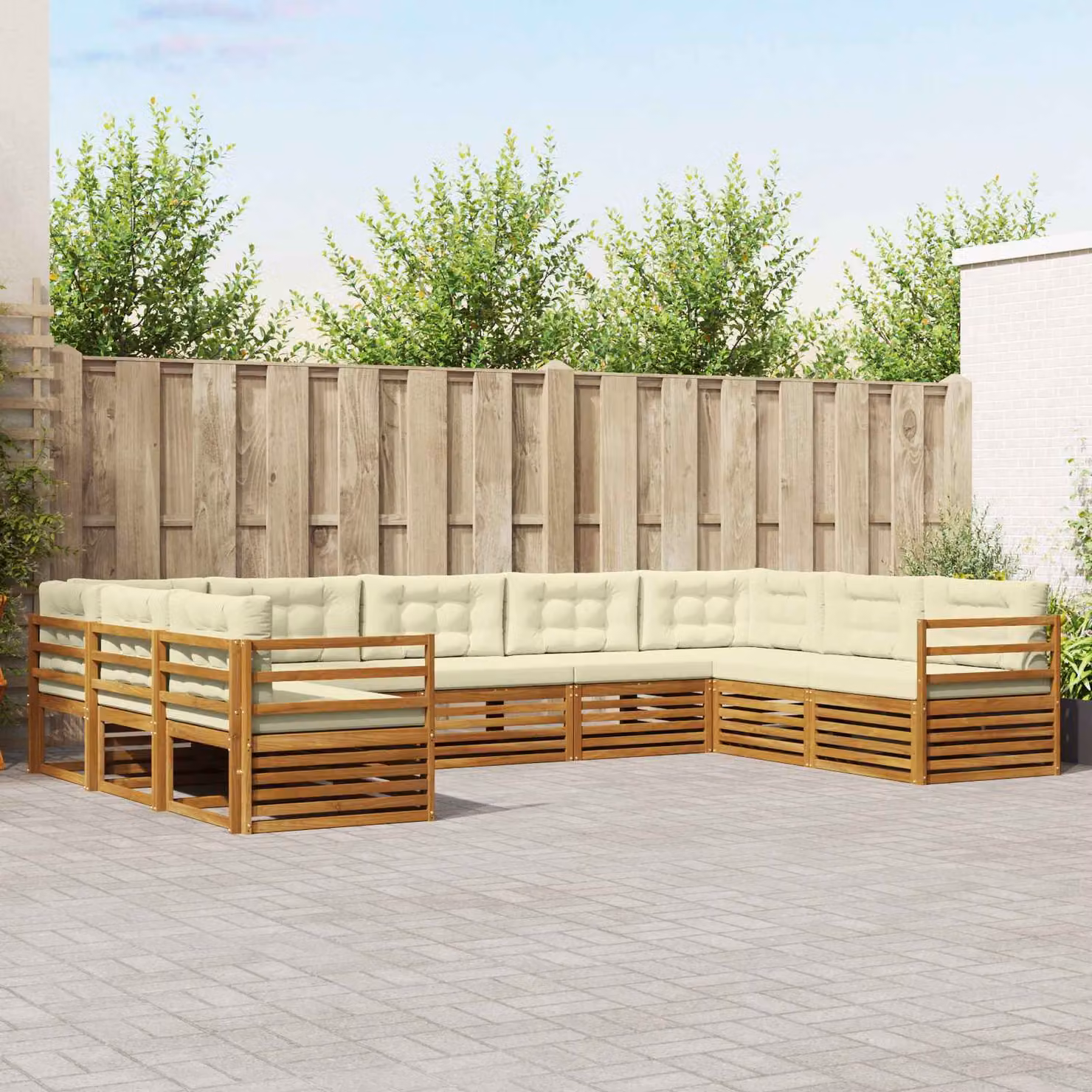 Set di divani da esterno vidaXL 9 pz in legno di acacia con cuscini beige e bianco