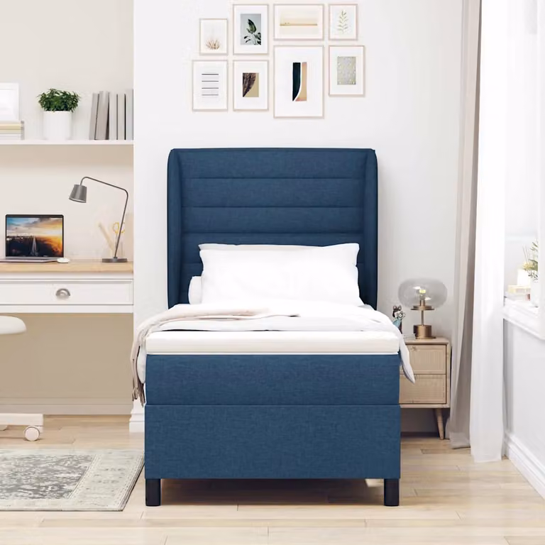 Letto a molle con materasso vidaXL in tessuto blu, L/P/H: 100 x 200 x 103 cm