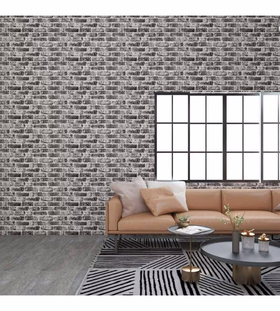 Set di 10 pannelli murali 3D effetto mattonelle vidaXL in polistirolo, colore grigio scuro e bianco, L: 100 cm x H: 50 cm – 2