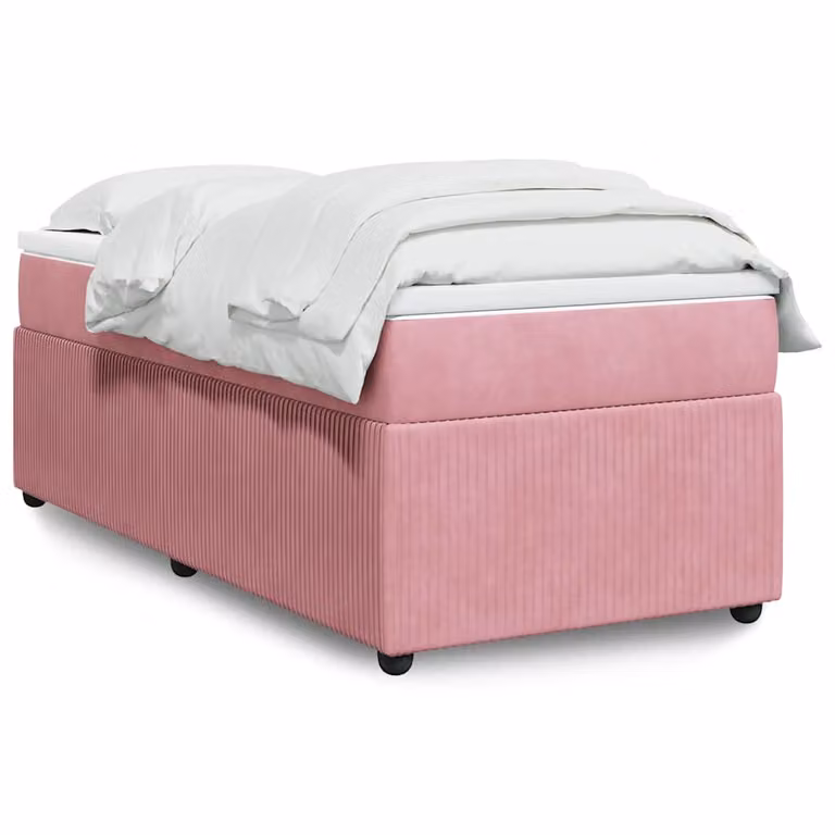 vidaXL Giroletto a Molle con Materasso in Velluto Rosa e Bianco, L/P/H: 80 x 200 cm