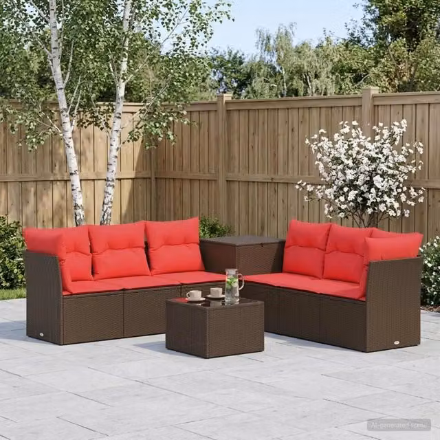 Set di divani 8 pz Marrone e Rosso 55 x 55 x 37 cm 3448273