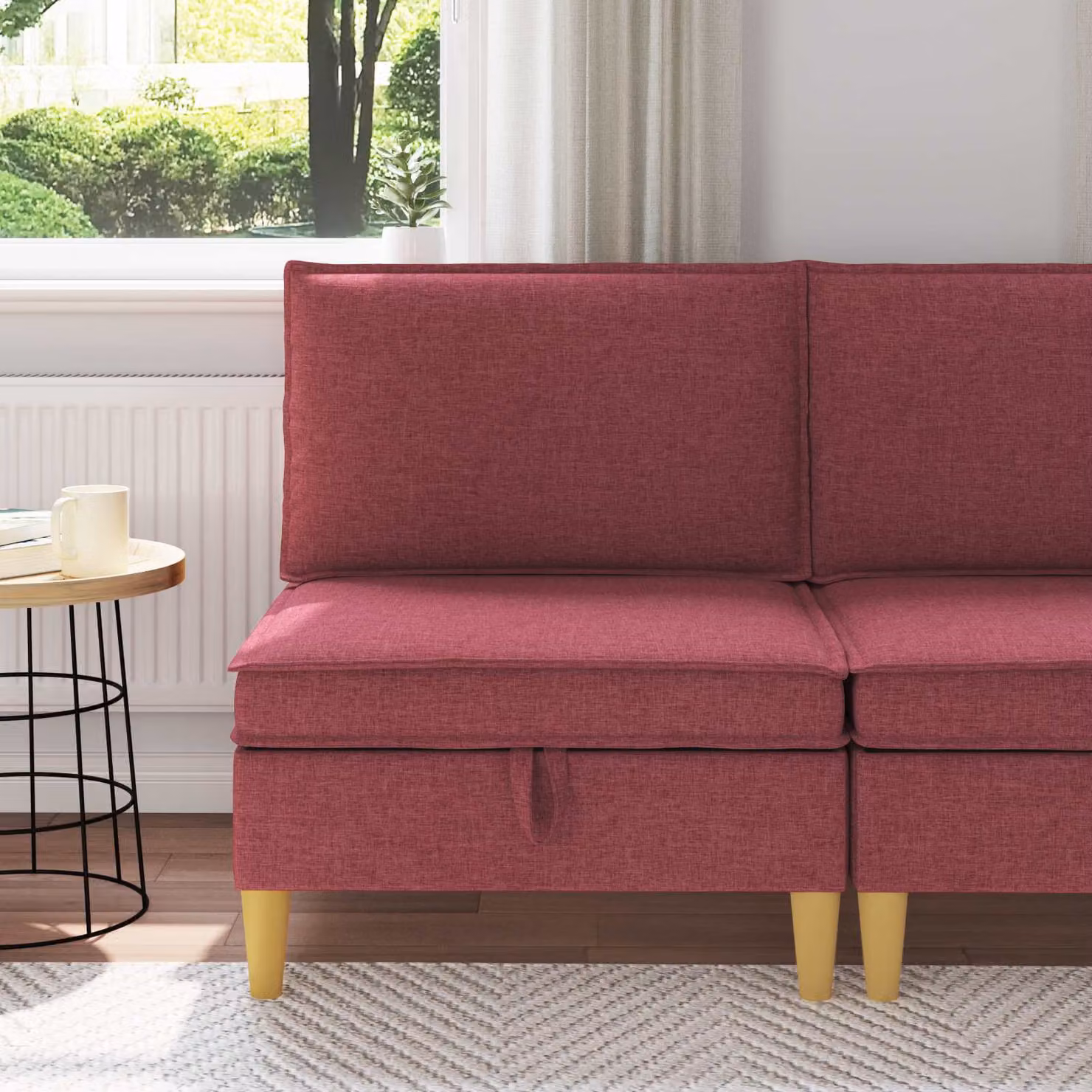 Divano con contenitore vidaXL in tessuto con struttura in legno e design minimalista, disponibile nei colori marrone o rosso