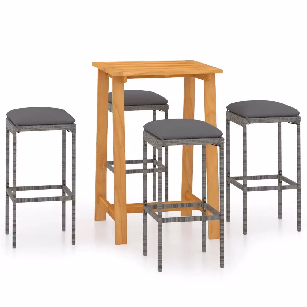 Set da giardino vidaXL in rattan e legno di acacia con cuscini, 5 pezzi, grigio antracite – 2