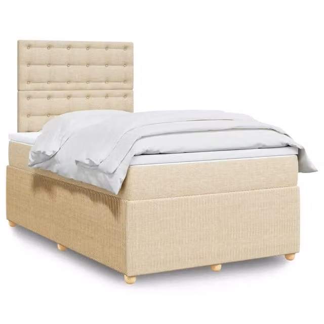 Letto Ibrido vidaXL con Giroletto a Molle e Materasso in Tessuto Beige e Bianco L/P/H: 120 x 200 cm