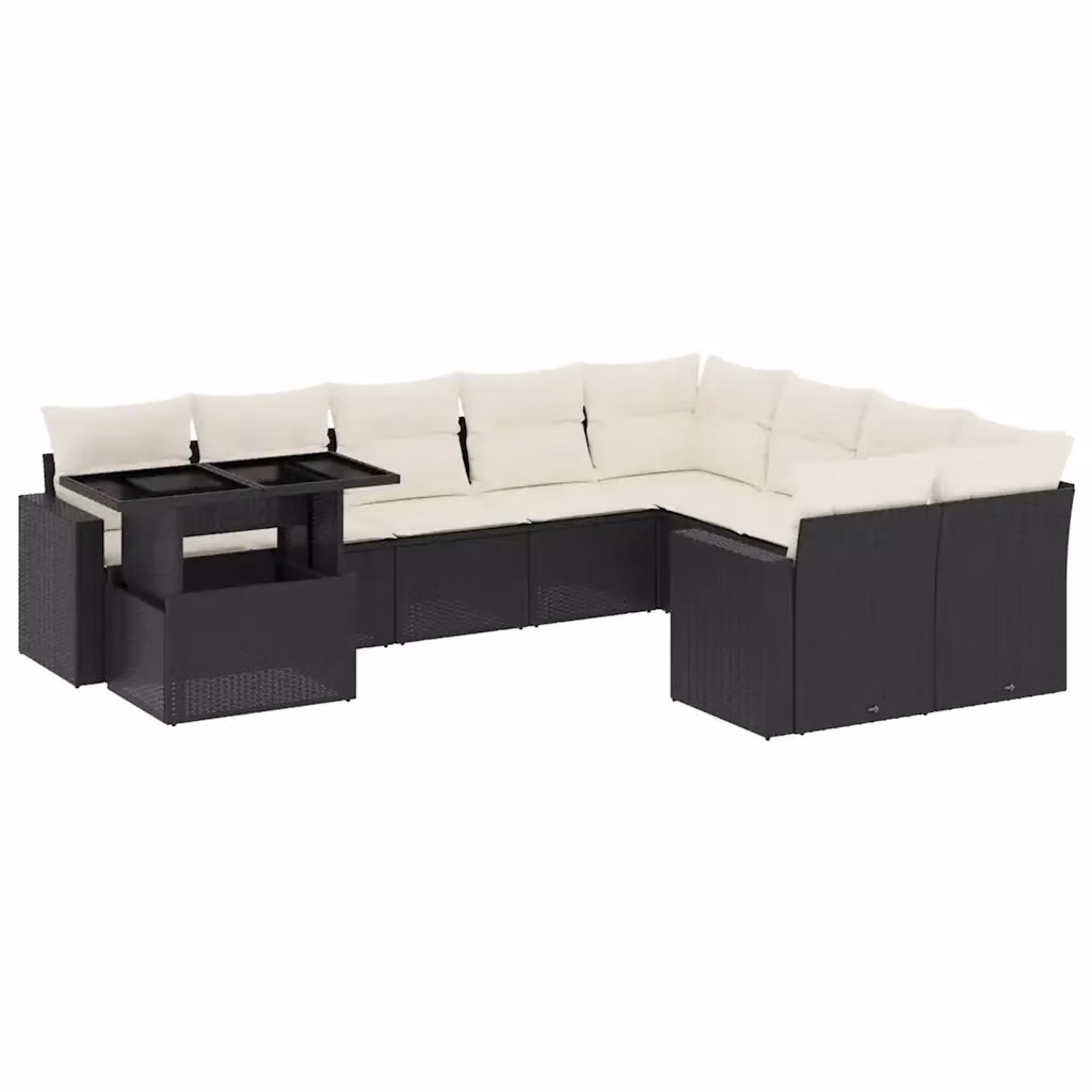Set di Divani da Giardino vidaXL a Forma di L con Cuscini e Tavolino, Polyrattan e Metallo, Nero e Bianco – 2