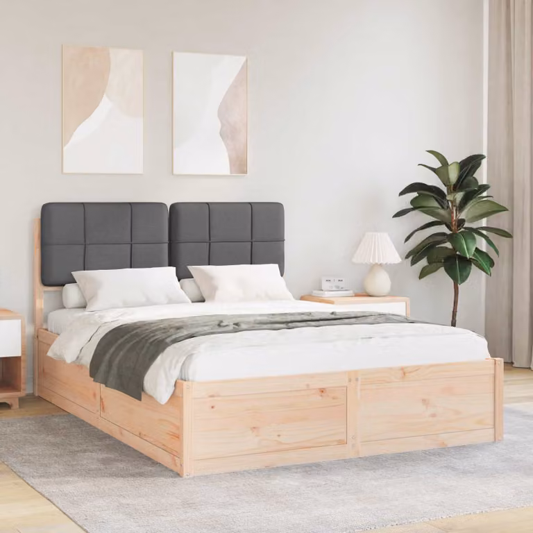 vidaXL Letto con Testiera Rivestita in Tessuto Grigio con Cassettoni L/P/H: 160 x 200 x 93 cm