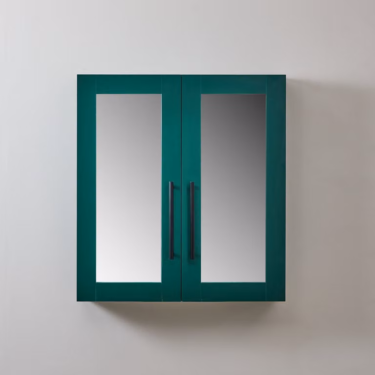 Mobiletto a Specchio da 900mm x 650mm Verde Scuro - Completo di Maniglie Moderne a Barra Nere - Cluo